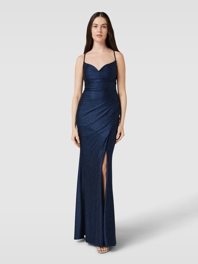 Luxuar Abendkleid mit Raffungen Marine 4