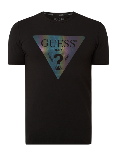 Guess T-shirt o kroju super slim fit z nadrukiem z logo  Czarny 2