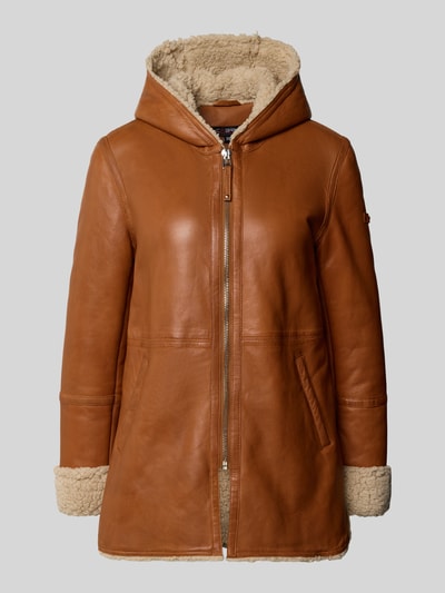 Cabrini Lange leren jas van echt lamsnappa  Cognac - 2