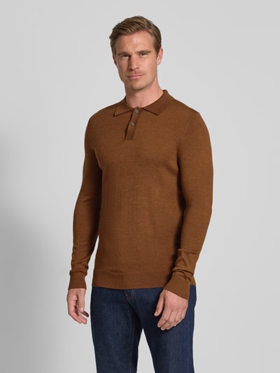 Christian Berg Men Slim fit gebreide pullover van wolmix Cognac gemêleerd - 4