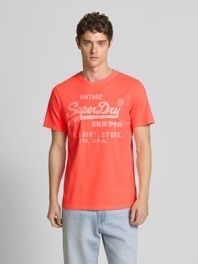 Superdry T-shirt met labelprint, model 'Neon' Neon rood - 4