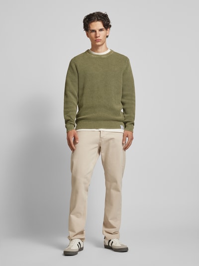 Pepe Jeans Gebreide pullover met labeldetail, model 'Maddox' Olijfgroen - 1