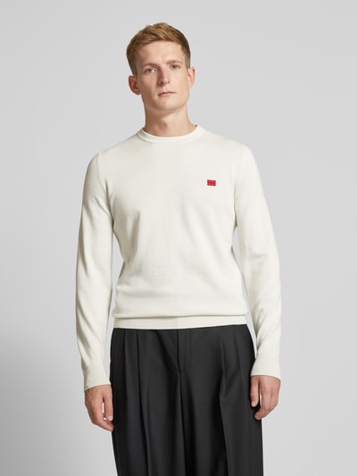 HUGO Gebreide pullover met labelbadge, model 'San Cassius' Offwhite - 4