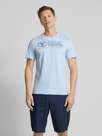 Tom Tailor T-shirt met labelprint Lichtblauw - 4