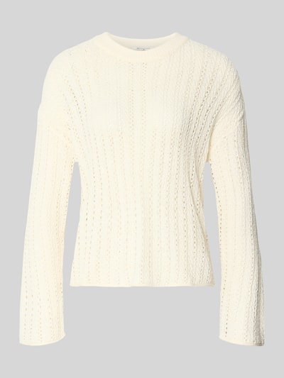 Productfoto, Comfort Fit Strickpullover im Semitransparenter Optik van Tom Tailor Denim, unikleurig, structuurpatroon, ajour-breisel, ronde hals, lange mouw, rolzoom