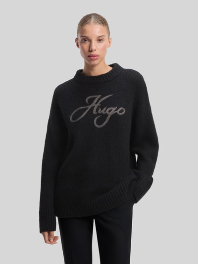 HUGO Loose Fit Pullover aus Woll-Alpaka-Mix Modell 'Sloguinny' Black 4