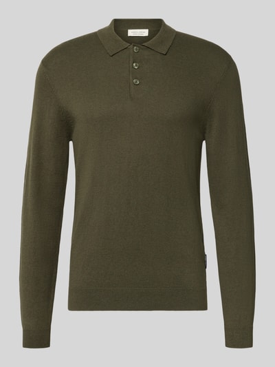 Produktfoto, Regular Fit Strickpullover aus Baumwoll-Mix mit Kaschmir-Anteil von Casual Friday, olivgrün, Polokragen, elastische Abschlüsse