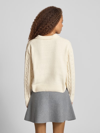 Review Gebreide pullover met V-hals en platte kraag Offwhite - 5