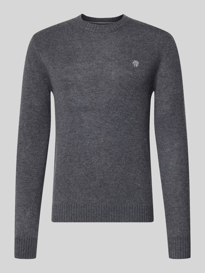 Produktfoto, Slim Fit Strickpullover aus reiner Wolle mit Label-Stitching van MCNEAL, donkergrijs, ribboorden, Heren, ruglengte maat M 66 cm, mouwlengte maat M 69 cm