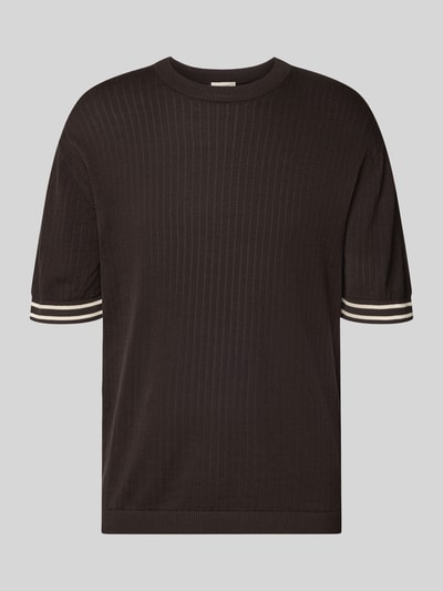 Produktfoto, Strickshirt mit Rundhalsausschnitt Modell 'DERICO' von Drykorn, Reine Baumwolle, Regular-Fit, dunkle Farbe, feine Rippenstruktur