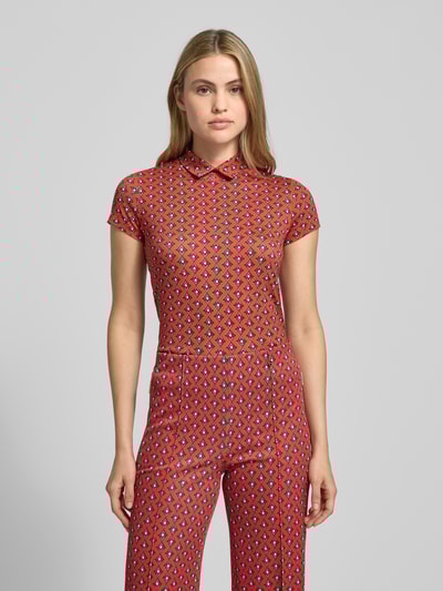 Marc Cain Slim fit T-shirt met polokraag Rood - 4