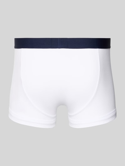 Produktfoto, Trunks mit elastischem Logo-Bund im 3er-Pack von Emporio Armani aus Baumwoll-Elasthan-Mix in Weiß, körpernaher Schnitt.