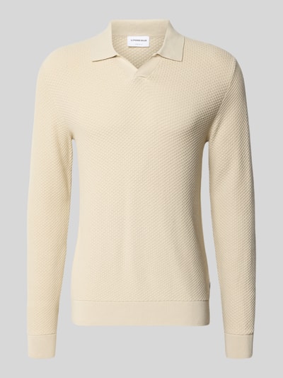 Lindbergh Strickpullover mit Strukturmuster und Umlegekragen Sand 2