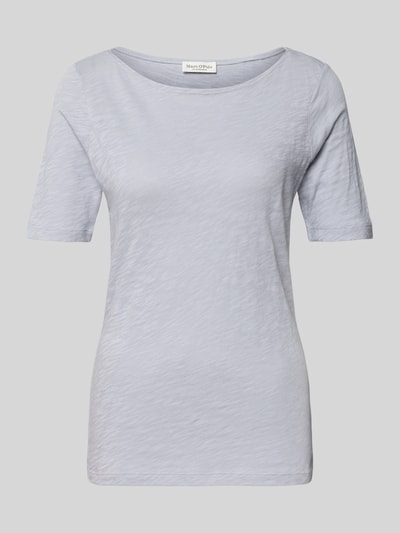 Produktfoto, Slim Fit T-Shirt aus reiner Baumwolle von Marc O'Polo, efekt: jednolity kolor, melanż, krój slim fit, nadruk z logo, dekolt w łódkę, krótki rękaw, prosty dół, wykończenie materiału: wykończenie, materiał: bawełna