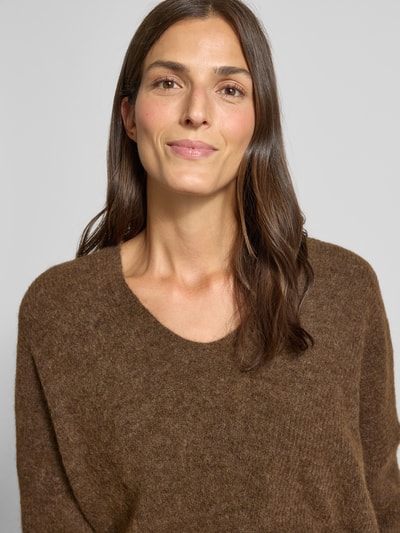 MOS MOSH Oversized gebreide pullover met ribboorden, model 'THORA' Middenbruin - 3