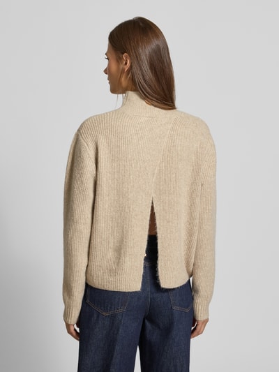 ICHI Gebreide pullover met opstaande kraag en extra brede schouders Beige - 5