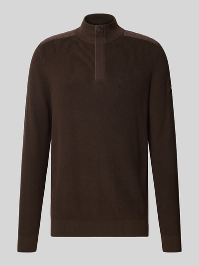 Productfoto, gebreide pullover met schipperskraag en schoudervulling van puur katoen, recht model, ribboorden, Strickpullover mit gepolsterten Schultern van bugatti, ruglengte maat M 68 cm, mouwlengte maat M 70 cm