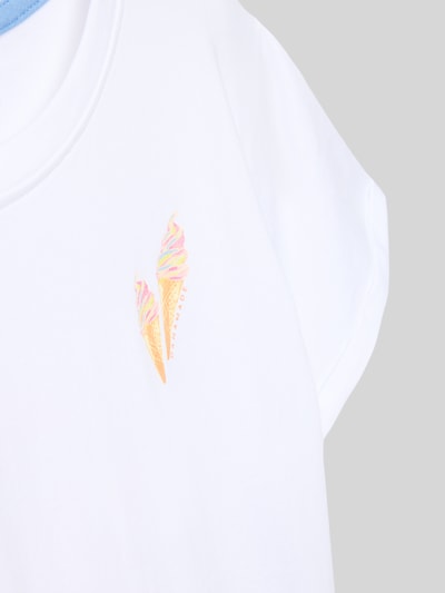Produktfoto, Kinder T-Shirt mit Print und Rundhalsausschnitt von DANAMADE, weiß, Baumwoll-Elasthan-Mix, Relaxed-Fit, Ärmel mit Aufschlag.