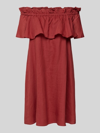 Produktfoto, Figurumschmeichelndes Kleid mit Carmen-Ausschnitt von Marc O'Polo, Optik: Unifarben, Passform: Figurumspielend, Länge: Knielang, Volants