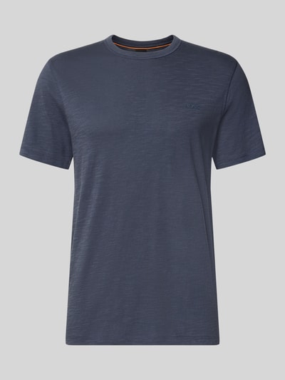 Produktfoto, granatowy t-shirt o prostym kroju regular fit, tekstura melanżowa, Męski t-shirt Regular Fit T-Shirt aus Baumwoll-Mix Modell 'Tegood' von BOSS Orange