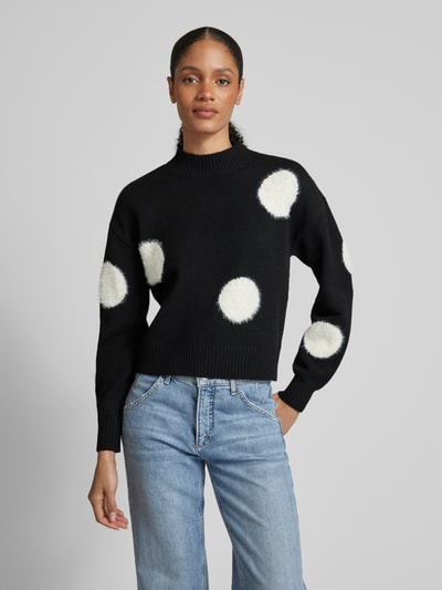 Vero Moda Regular fit gebreide pullover met angorawollook met stipjes Zwart - 4