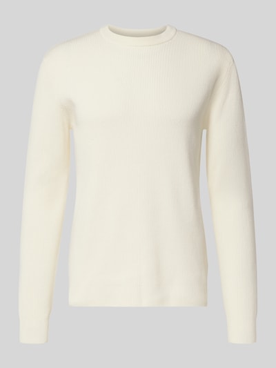 Produktfoto, Relaxed Fit Strickpullover mit Rundhalsausschnitt von Lindbergh, cremefarben, Ripp-Optik, Baumwoll-Mix, glatte Textur