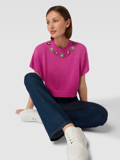 MAX&Co. Cropped Strickshirt mit Rundhalsausschnitt Modell 'EDDA' Fuchsia 3