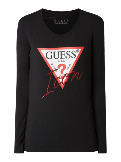 Guess Longsleeve mit Ziersteinbesatz Black 2