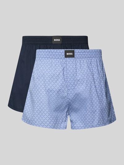 Produktfoto, Boxershorts aus reiner Baumwolle im 2er-Pack von BOSS, Optik: Unifarben und Optik: Allover-Muster, Label-Patch, Bundabschluss: elastisch, Multipack: 2er-Pack, Material: reine Baumwolle