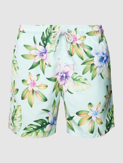 MC2 Saint Barth Zwembroek met all-over bloemenprint, model 'GUSTAVIA' Turquoise - 1