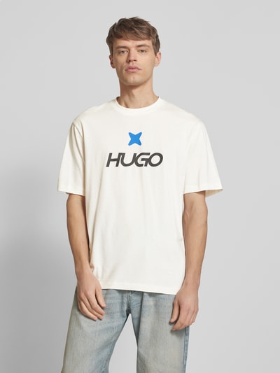 Hugo Blue T-Shirt mit Label-Print Modell 'Newromi' Offwhite 4