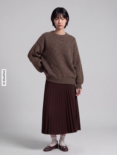 Selected Relaxed Fit Pullover aus Woll-Mix Modell 'LULU' Dunkelbraun 1