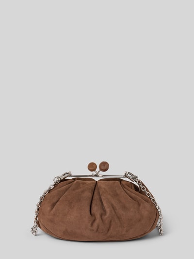 Produktfoto, Clutch aus echtem Veloursleder Modell 'KAVALOIS' von Weekend Max Mara in Braun mit silberner Kette, Damen Clutch / Abendtasche.