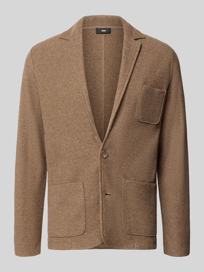 Produktfoto, Slim Fit 2-Knopf-Sakko Modell 'LENTINI' von CINQUE aus reiner Baumwolle mit Strukturmuster, brauner Farbton, aufgesetzte Taschen, Reverskragen