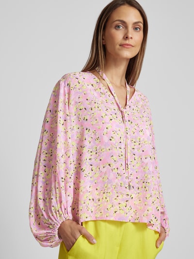 HUGO Strikblouse met all-over motief, model 'Carmelissa' Roze - 3