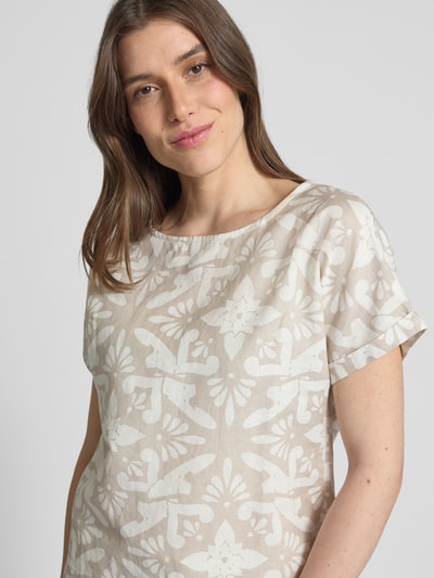 Christian Berg Woman Blouseshirt van linnen met ronde hals Beige - 3