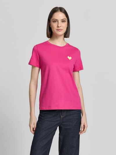 ICHI T-Shirt mit floralem Stitching Modell 'Aminna' Pink 4