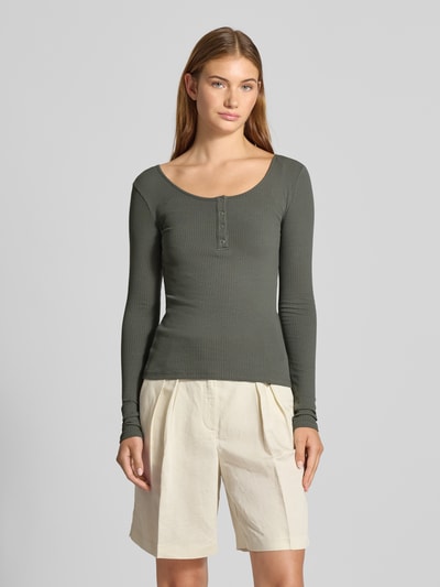 Pieces Slim fit shirt met lange mouwen van katoenmix, model 'KITTE' Middengrijs - 4