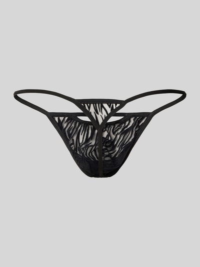 Produktfoto, schwarzer String mit Cut Out Modell 'Personal Allure' von WOH, semitransparentes Material mit Stretch und körpernaher Passform.