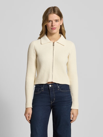 ONLY Kardigan rozpinany o kroju regular fit z prążkowaną fakturą, model „ELLY” Écru 4
