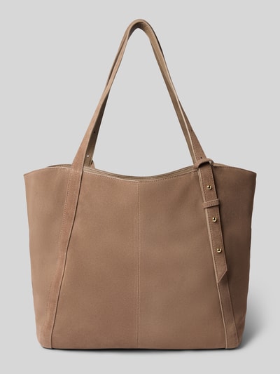 Produktfoto, Shopper aus echtem Leder Modell 'Pretty Wonder' von Hey Marly in Beige mit Label-Detail, Metallic-Akzent und Magnetverschluss, strukturierte Oberfläche, Haupt- und Reißverschlussfach, verstellbare Schulterriemen, Maße: 53x33x59 cm, Schulterriemen 16 cm.