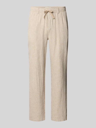 Produktfoto, Hose aus Leinen-Baumwoll-Mix Modell 'MAXIM' von Blend in Beige, elastischer Bund, strukturierte Oberfläche, Relaxed Fit.