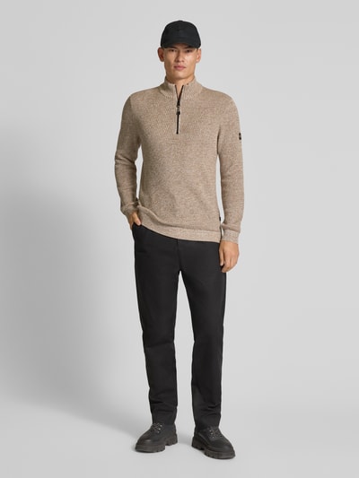 camel active Slim fit schipperstrui met ritssluiting, model 'Mouline' Offwhite gemêleerd - 1