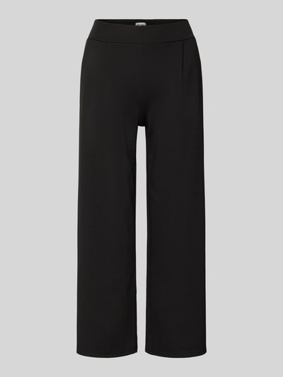 Produktfoto, zwarte unifarbene Stoffhose mit Eingrifftaschen van ICHI, losse pasvorm, elastische tailleband, viscose-mix, model 'Kate'.