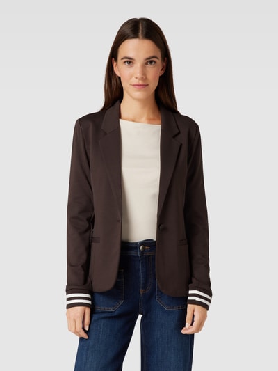 KAFFE Kaffe Women's Blazer Single Breasted Notch Lapel Slim Fit Rib Knit Cuffs Ladies Blazer, Major Brown/Chalk Stripe, L