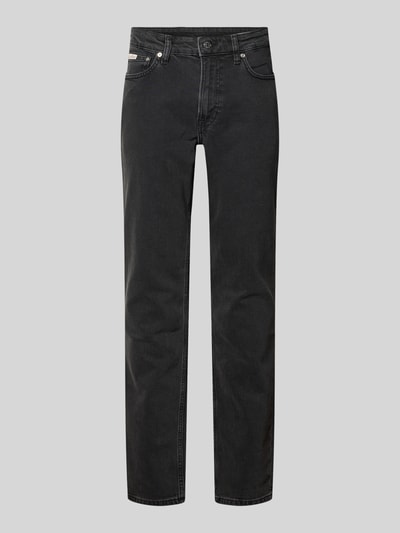 Produktfoto, ciemnoszare spodnie Slim Fit Jeans aus Baumwoll-Mix von Calvin Klein Jeans, gładka powierzchnia, proste nogawki