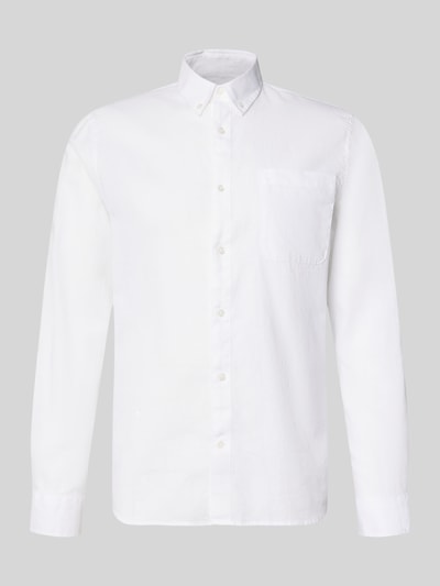 Produktfoto, Regular Fit Freizeithemd mit Leinen-Anteil von Matinique, biały, gładka faktura, krój regular fit, bawełna z lnem, button-down, kieszeń na piersi, długość tyłu w rozmiarze M: 64 cm, szerokość ramion w rozmiarze M: 43 cm, długość rękawa w rozmiarze M: 68 cm