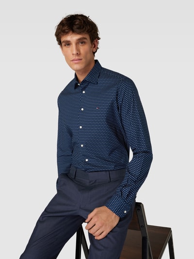 Tommy Hilfiger Regular Fit Business-Hemd mit Allover-Muster Marine 3