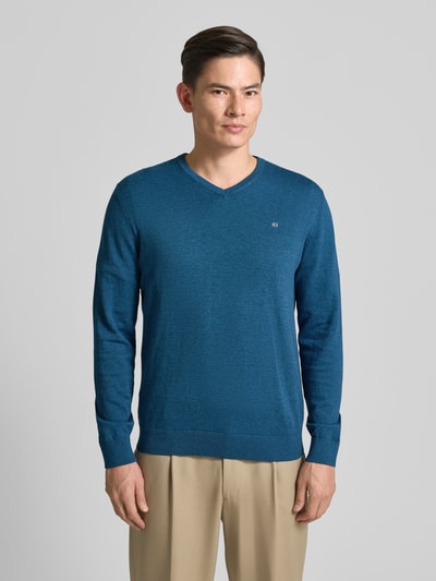 Christian Berg Men Gebreide pullover met V-hals Petrol gemêleerd - 4