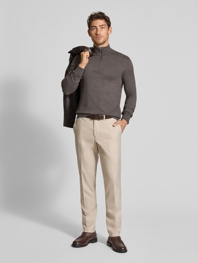 SELECTED HOMME Regular Fit Troyer aus reiner Baumwolle Modell 'BERG' Dunkelbraun Melange 1